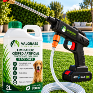 Kit limpiador para césped artificial VALGRASS con pistola y limpiador concentrado de 2 L